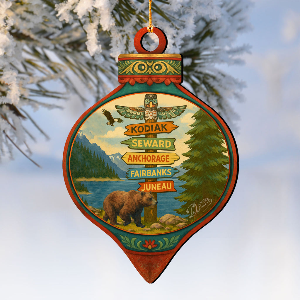 Northern Harbor Signpost Wooden Ornament – Wildlife Décor by G. DeBrekht - Wildlife Holiday Décor - 8710172