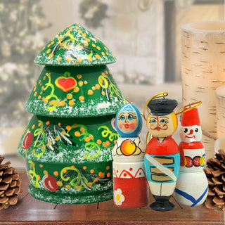 Christmas Tree Hand-Painted Doll with Set of Wooden Ornaments by G. DeBrekht - Christmas Decor - 110802-2