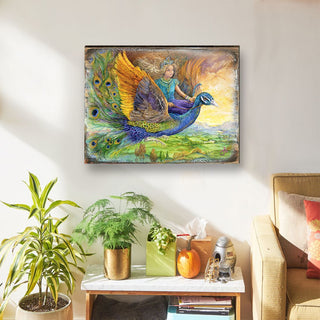 Peacock Princess Fantasy Wooden Wall Art by Josephine Wall - Fantasy Decor - 852138-JW