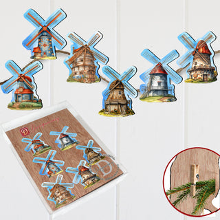 Windmills Clip-On Eco Wood Decorative Ornaments Set of 6 by G. Debrekht - Love Family Decor - 8090074C-S6