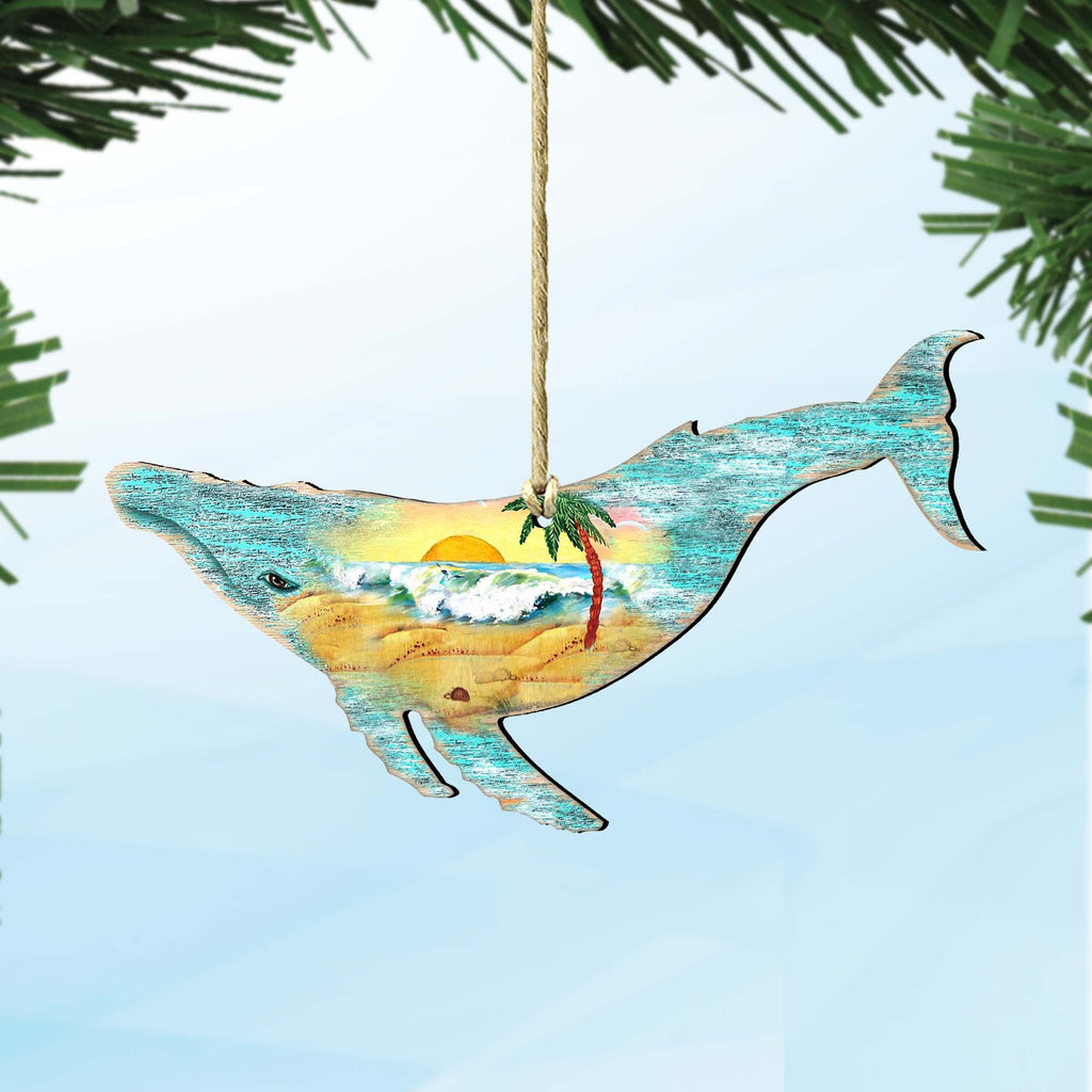 Rustic Humpback Whale Wooden Ornaments by G. DeBrekht - Coastal Holiday Decor - 8198516-2