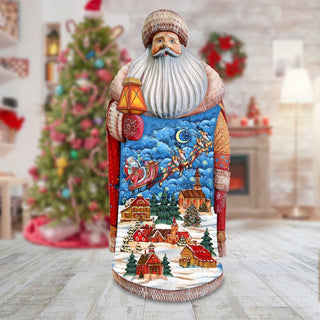Sleighing in the Night's Skies Santa Hand-Painted WOODCARVED Figurine by G. DeBrekht - Christmas Decor - L291834 *** PRE-ORDER - Handmade Just for You! ***