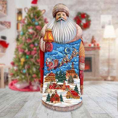 Sleighing in the Night's Skies Santa Hand-Painted WOODCARVED Figurine by G. DeBrekht - Christmas Decor - L291834 *** PRE-ORDER - Handmade Just for You! ***