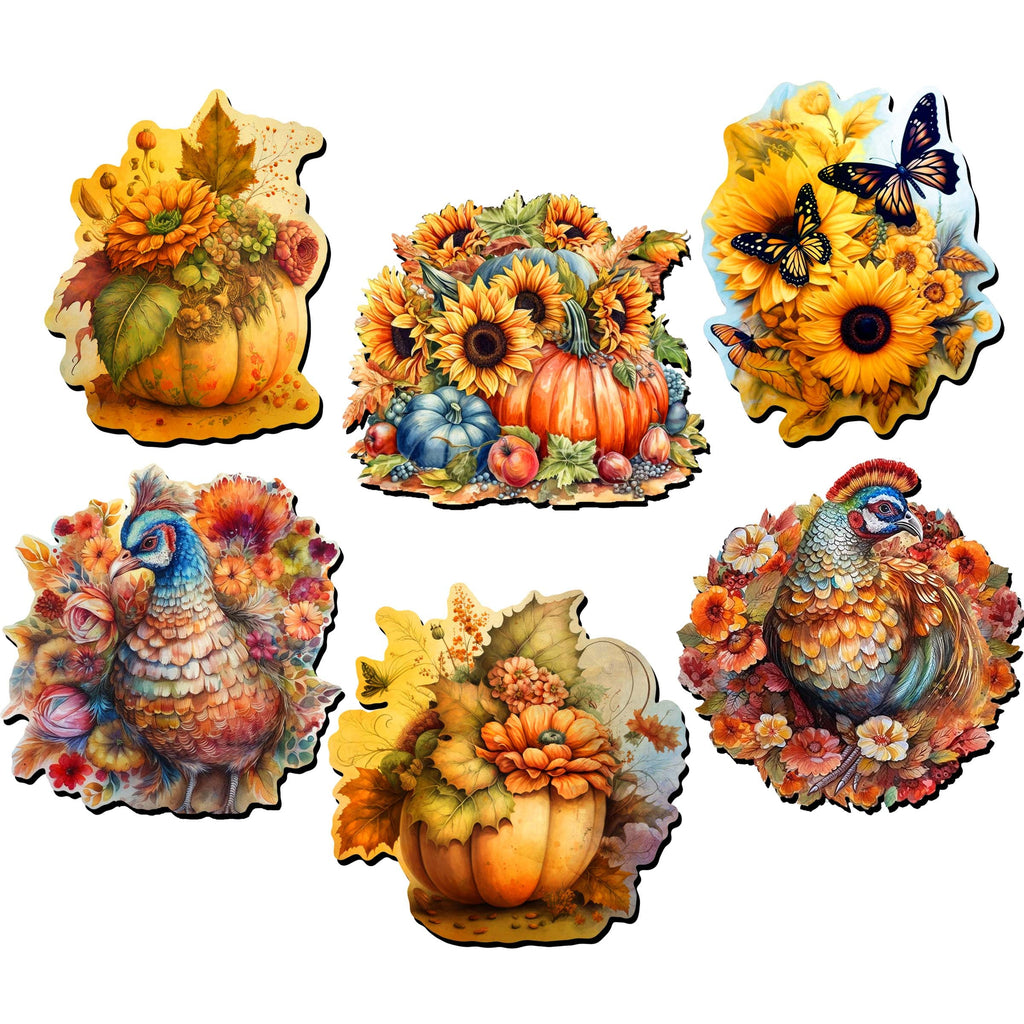 Happy Thanksgiving Decorative Eco Wood Magnets Set of 6 by G. Debrekht - Thanksgiving Decor - 8090018G-S6
