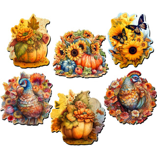 Happy Thanksgiving Decorative Eco Wood Magnets Set of 6 by G. Debrekht - Thanksgiving Decor - 8090018G-S6