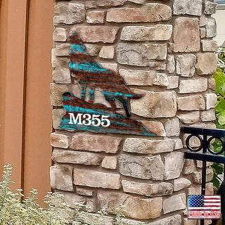 Wolf Log Cabin Wooden Personalized House Number Sign by G. Debrekht - Nature Wildlife Decor - Handcrafted Wooden Handcrafted Wooden Handcrafted Wooden Handcrafted Wooden Address Sign - MA98227