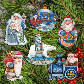 Up-Up and Away Clip-On Eco Wood Decorative Ornaments Set of 6 by G. Debrekht - Christmas Decor - 8090132C-S6