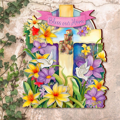 Bless Our Home Wooden Cross by G. Debrekht - Easter Spring Décor - 88161