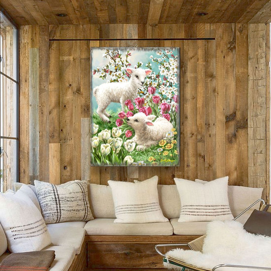 Easter Lambs Wooden Wall Art by D. Gelsinger - Easter Spring Decor - 95673B-DG