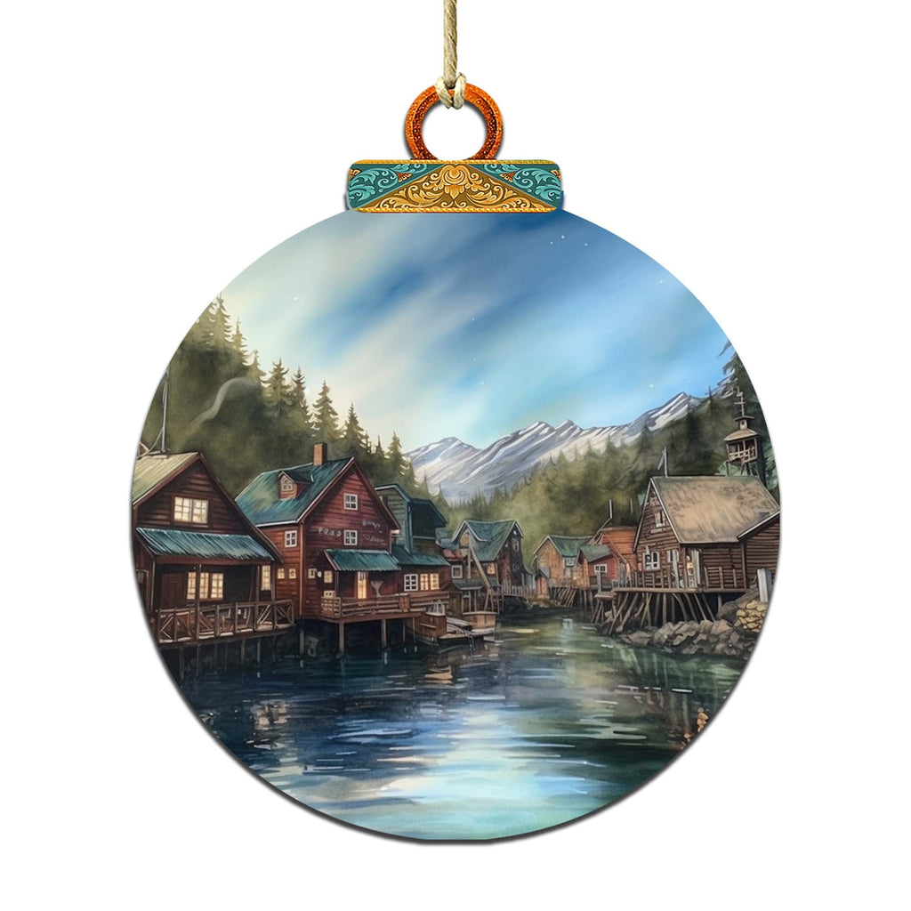 Frozen Horizon Chalets Wooden Ornaments by G.Debrekht - Wildlife Holiday Decor - 870015