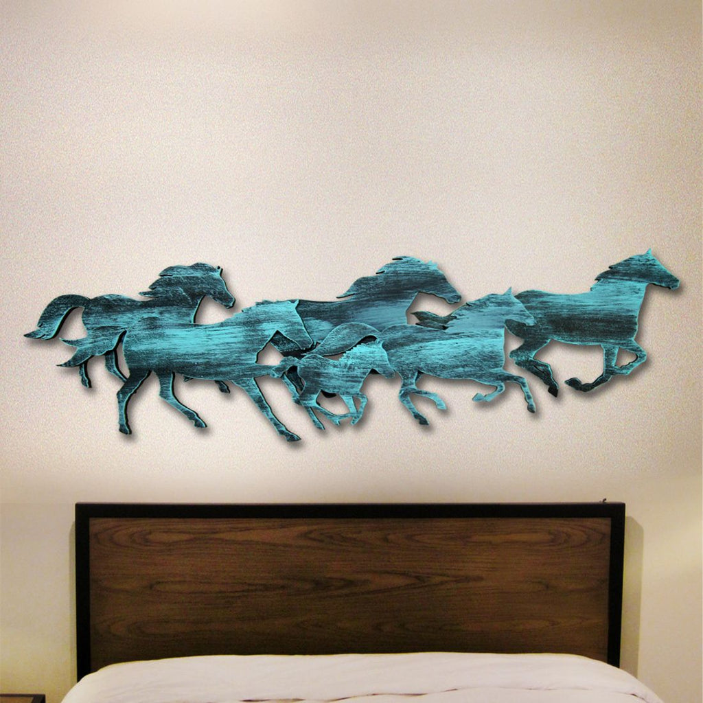 Running Herd of Horses Wooden Wall Decor by G. DeBrekht - Nature Wildlife Decor - G98158SX