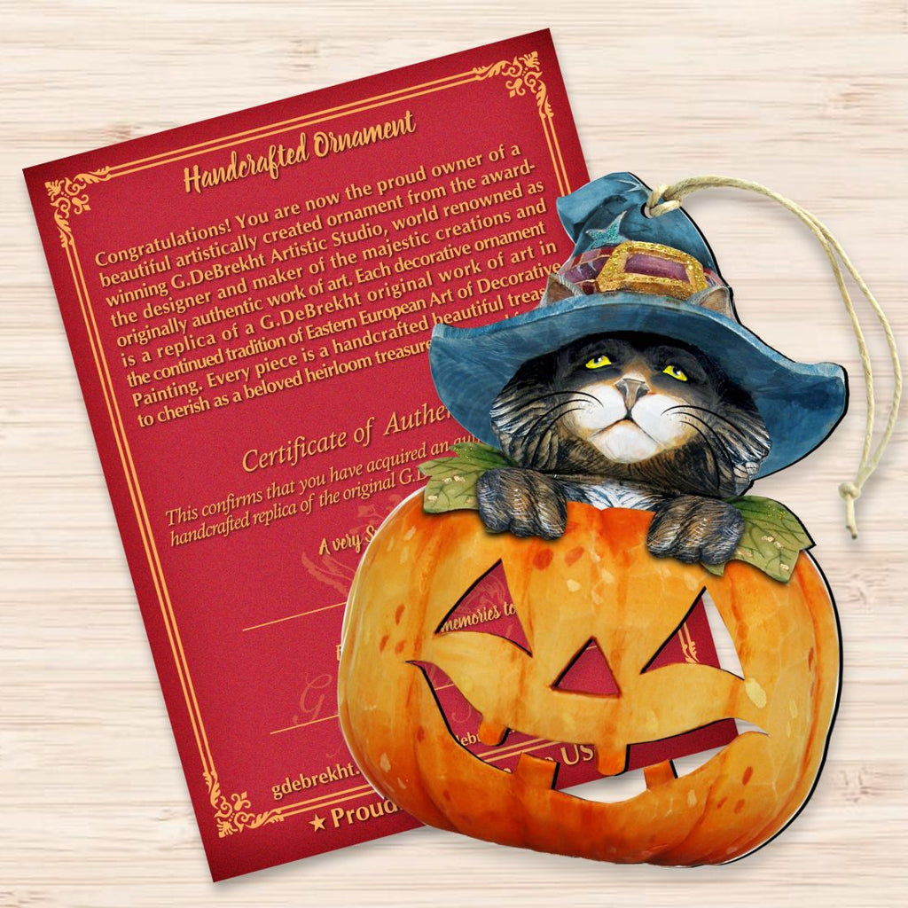 Halloween Cat Pumpkin Wooden Ornaments Fall by G. DeBrekht - Thanksgiving Halloween Decor - 8158416