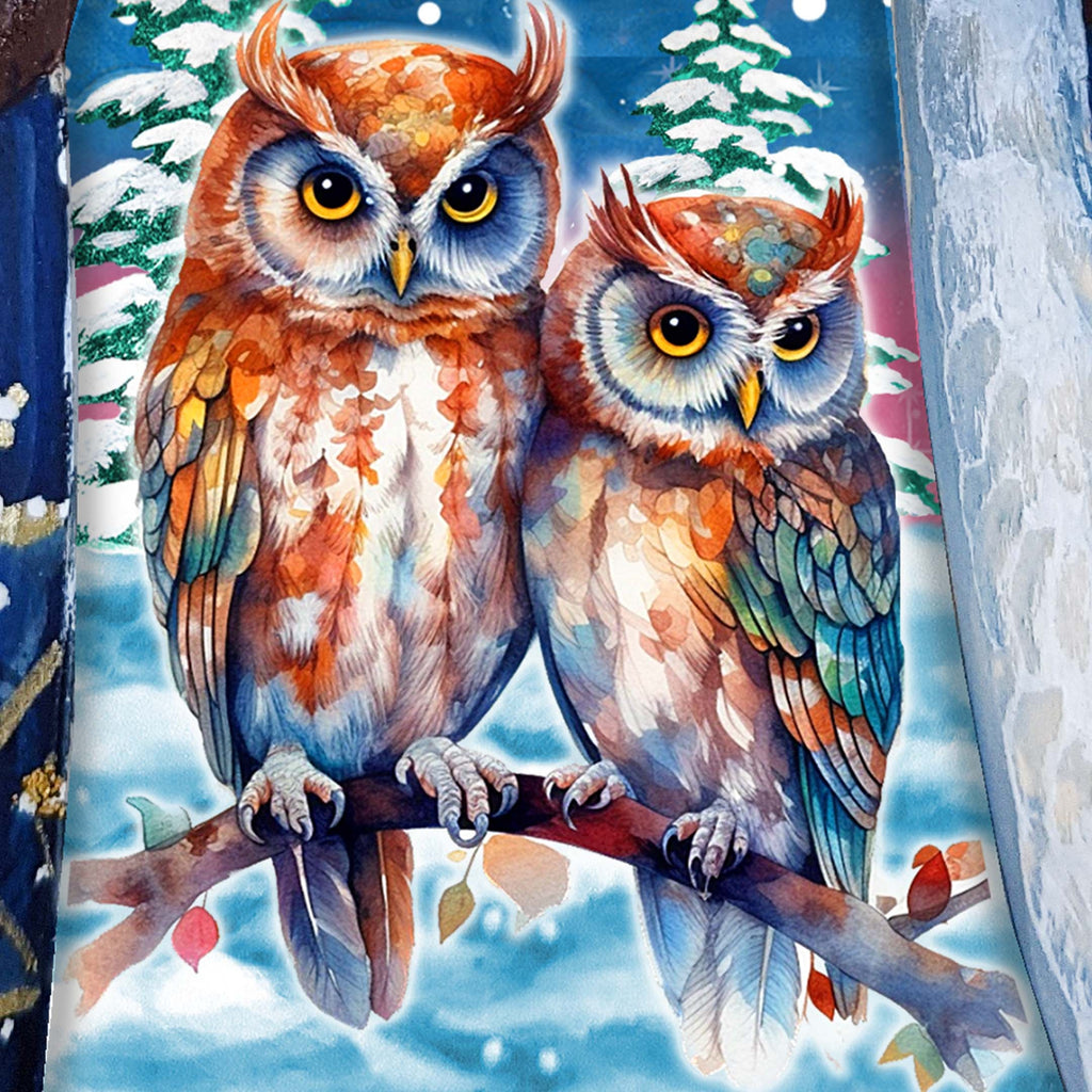 Couple of Owls Santa Hand-Painted WOODCARVED Masterpiece Figurine by G. DeBrekht - Christmas Decor - 8215953