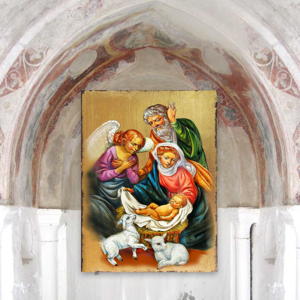 Nativity Wooden Gold Plated Religious Christian Sacred Icon - Inspirational Icon Decor - 85020