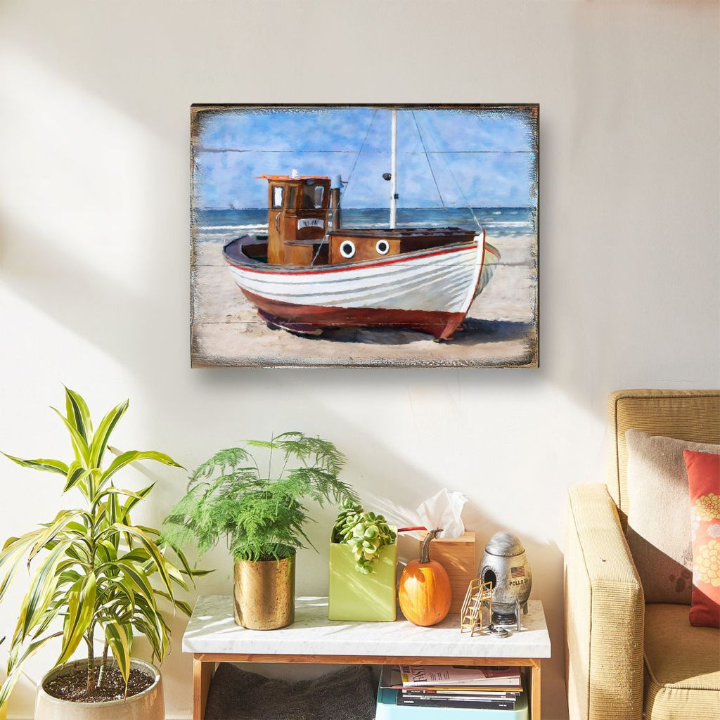 Soundview Beached Boat Wooden Coastal Wall Art by Nature Wonders - Coastal Sea-Life Decor - 95321B