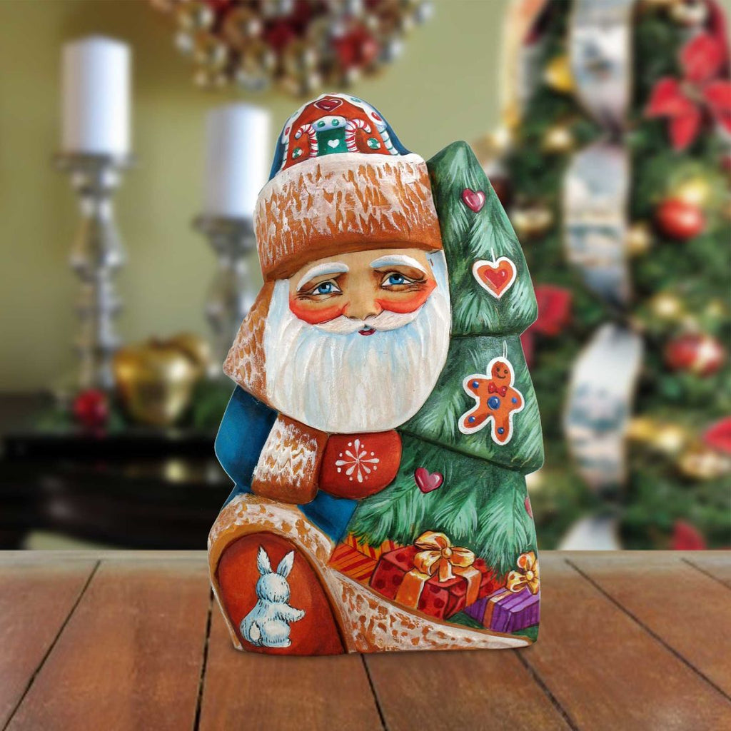 Santa Putting Up the Evergreen Hand-Painted WOODCARVED Figurine by G. DeBrekht - Christmas Decor - 820032 - SPECIAL ORDER *** PRE-ORDER - Handmade Just for You! ***