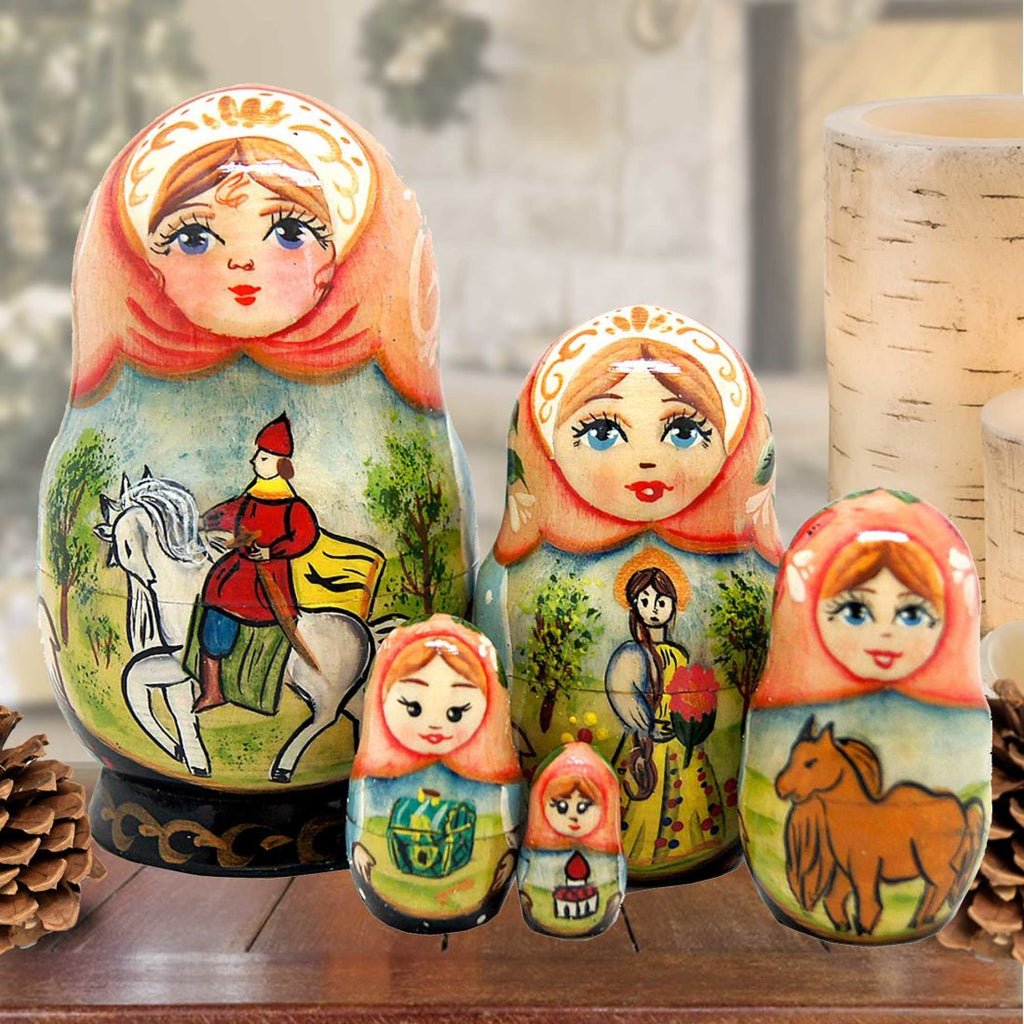Horsey Ride Prince Matreshka Nesting Hand-Painted Dolls Set of 5 by G. DeBrekht - Christmas Decor - 140076
