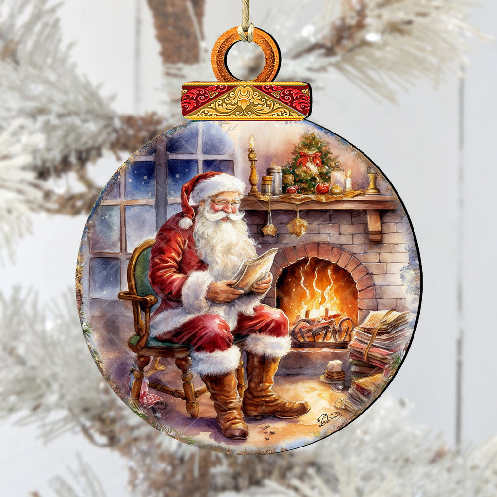 Santa at the Fireplace Wooden Ornaments by G. Debrekht Christmas Santa Snowman Decor - 8611089