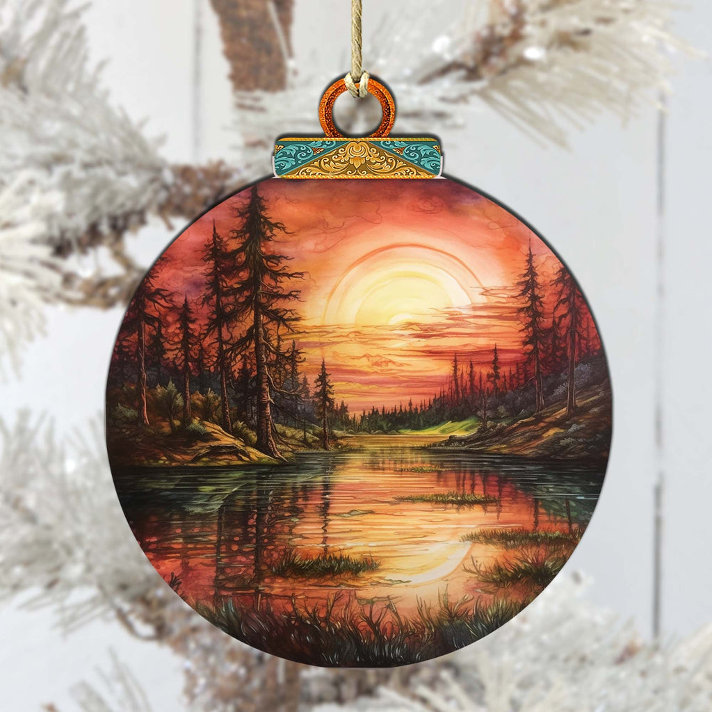 Red Sunset in Alaska Wooden Ornaments by G.Debrekht - Wildlife Holiday Decor - 870077