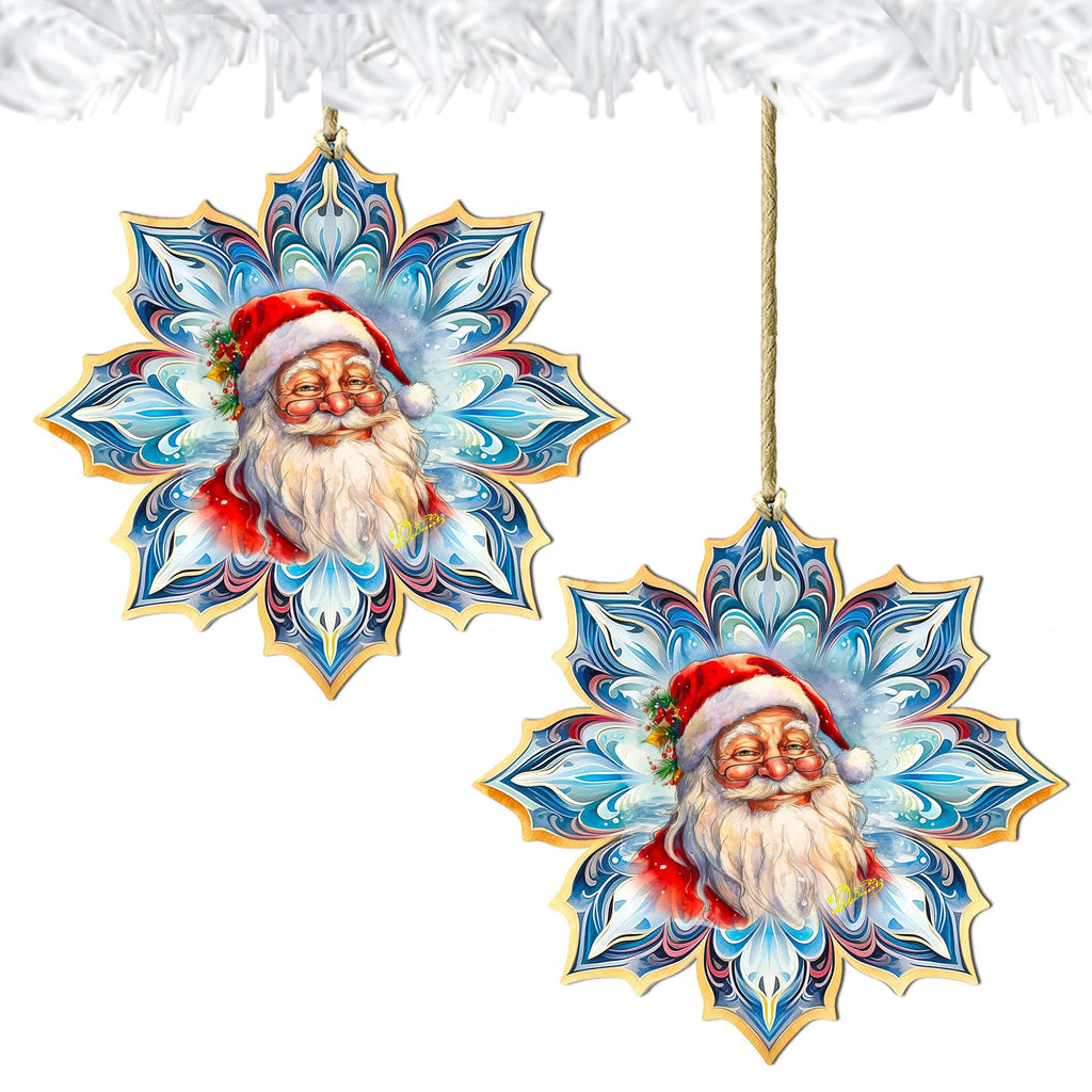 Santa Face Snowflake Wooden Ornaments by G. Debrekht - Christmas Santa Snowman Decor - 8688424