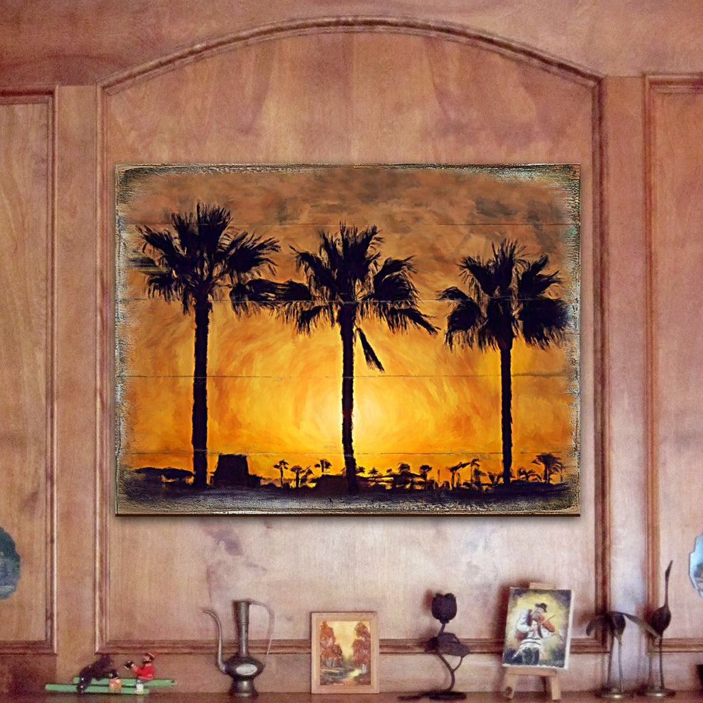 Spates Palm Trees in Sunset Wooden Wall Art by Nature Wonders - Nature Wildlife Decor - 95275B