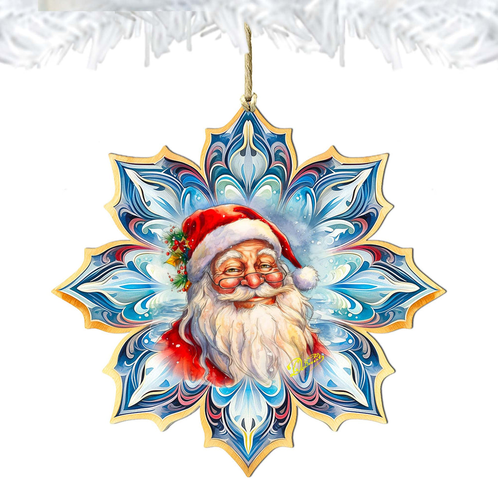 Santa Face Snowflake Wooden Ornaments by G. Debrekht - Christmas Santa Snowman Decor - 8688424