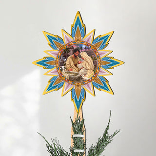 Classic Nativity Star Tree Topper Wooden Décor by D. Gelsinger - Nativity Holiday Décor - 89502-DG