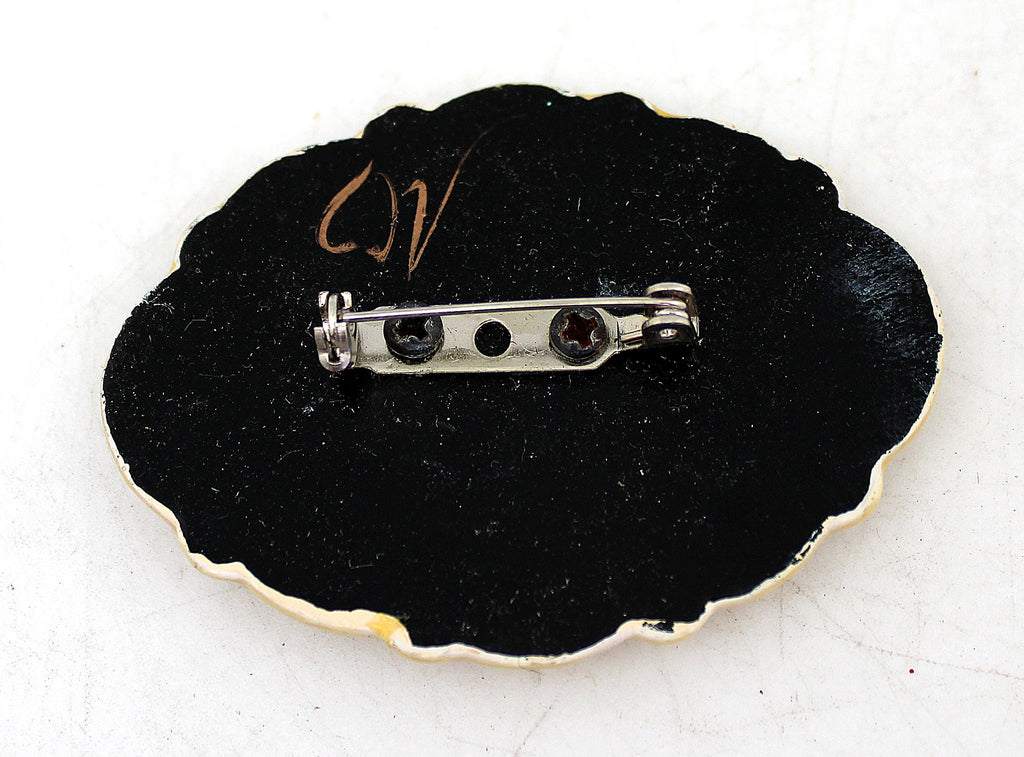 Handpainted Jewelry Lacquered Miniature Brooch Pin by G.DeBrekht Unique Handmade Gift Collectible and Home Decoration