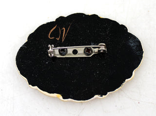Handpainted Jewelry Lacquered Miniature Brooch Pin by G.DeBrekht Unique Handmade Gift Collectible and Home Decoration
