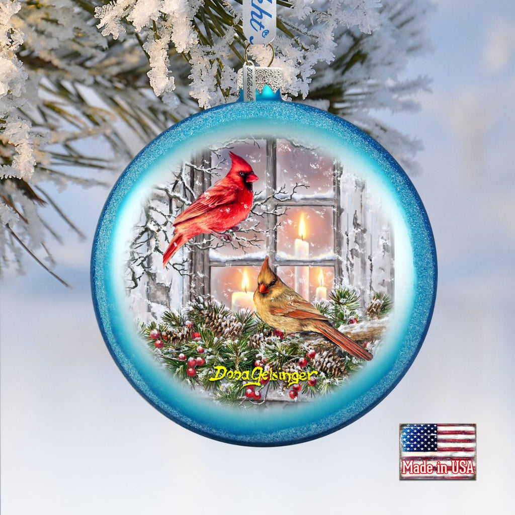 Christmas Cardinals Glass Ornament by D. Gelsinger - Christmas Decor - 71161-DG