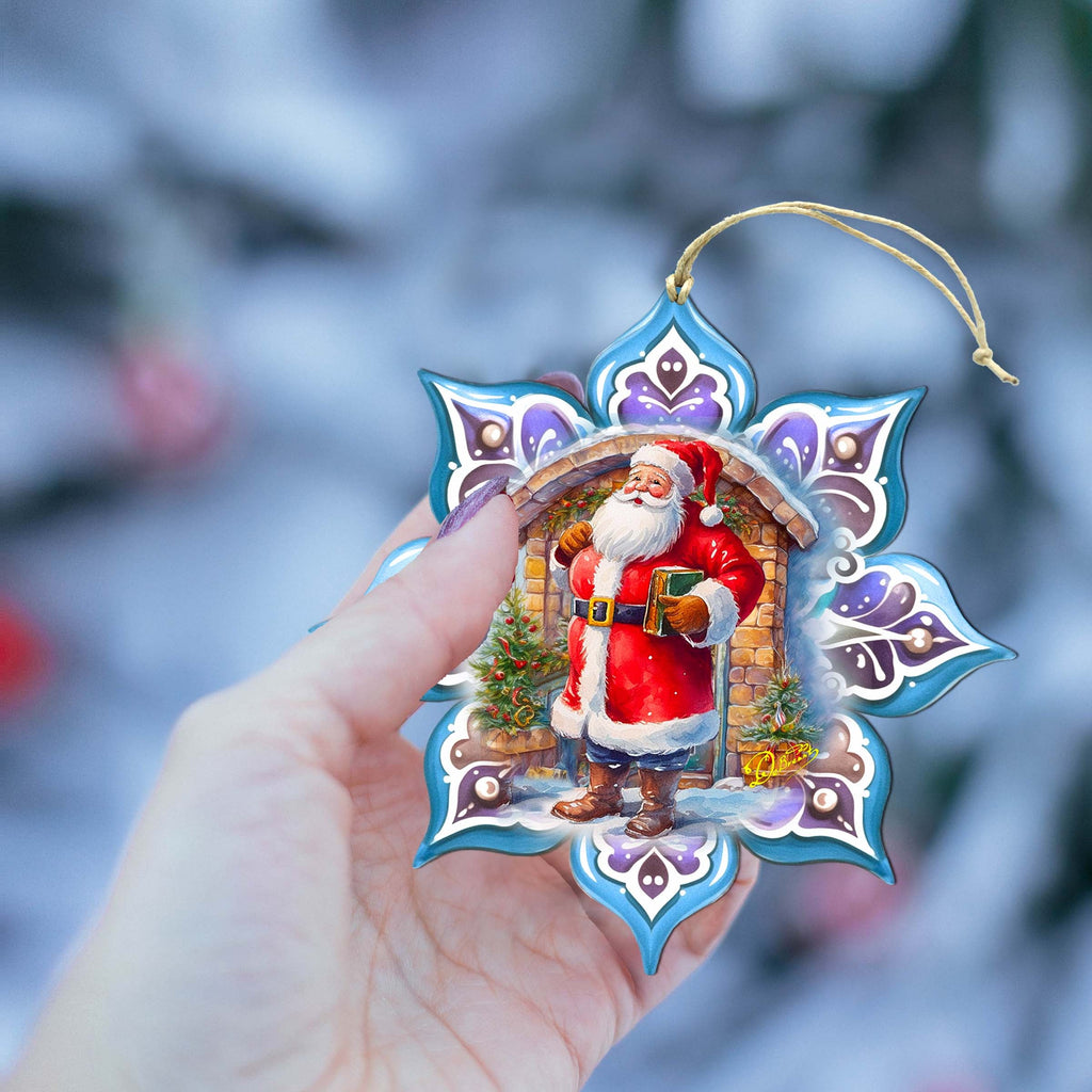 Santa with Book Snowflake Wooden Ornaments by G. Debrekht - Christmas Santa Snowman Decor - 8688420