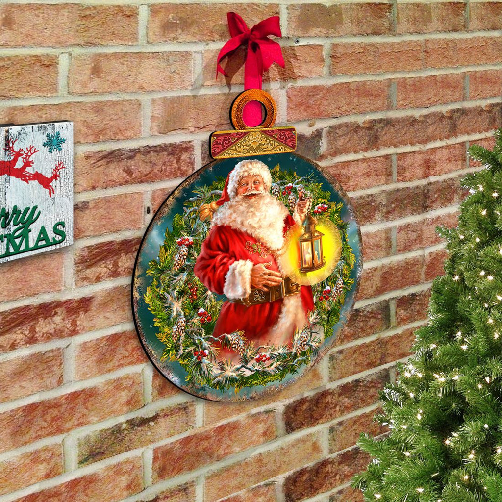Enchanted Ball Christmas Wreath Santa Door Decor by D. Gelsinger - Christmas Santa Snowman Decor - 8021051H-1003