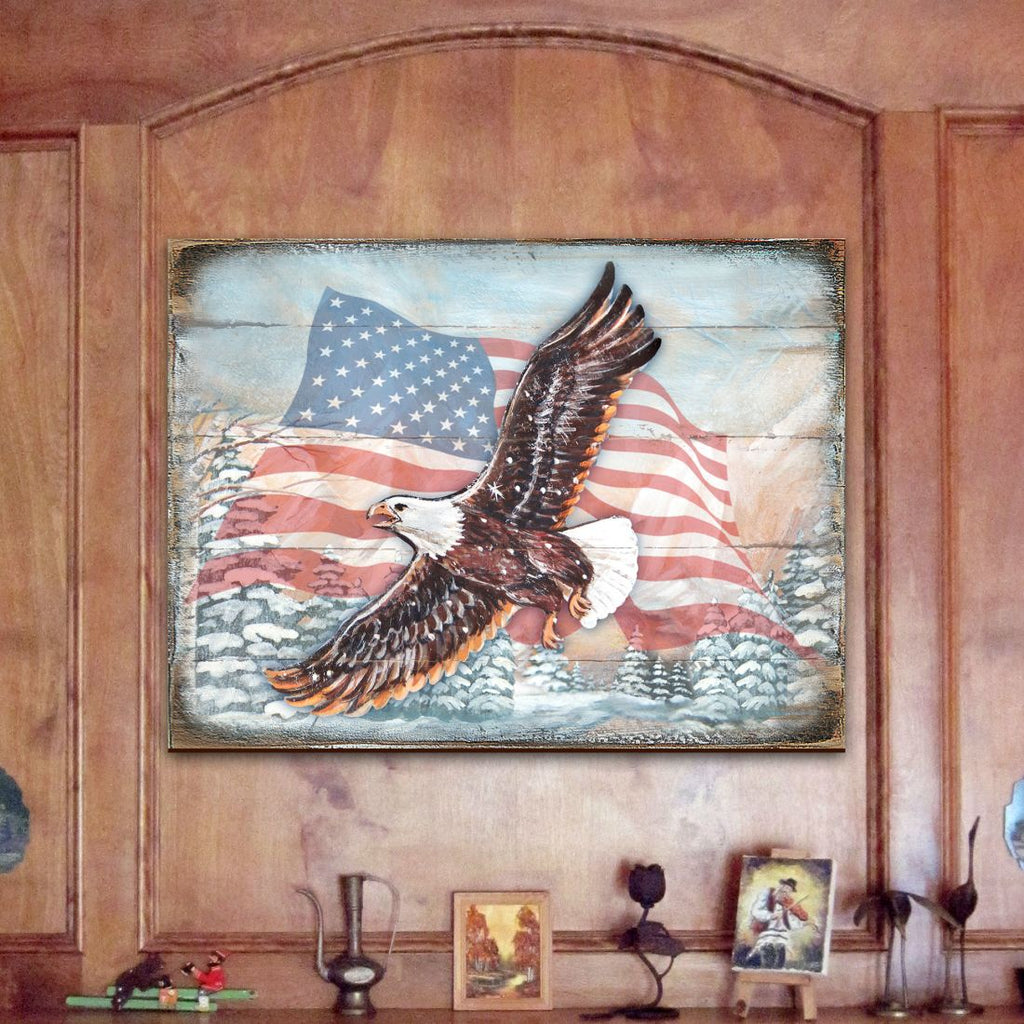 American Eagle Art Wooden Wall Art by Nature Wonders - American Patriotic Decor - 95221B