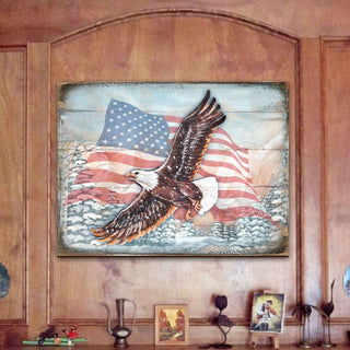 American Eagle Art Wooden Wall Art by Nature Wonders - American Patriotic Decor - 95221B
