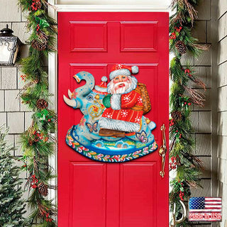 Santa On Elephant Christmas Door Decor by G. DeBrekht - Christmas Santa Snowman Decor - 8111380H