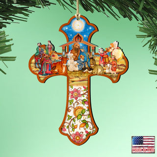 Nativity Cross Wooden Ornaments by G. DeBrekht - Nativity Holiday Decor - 8191164