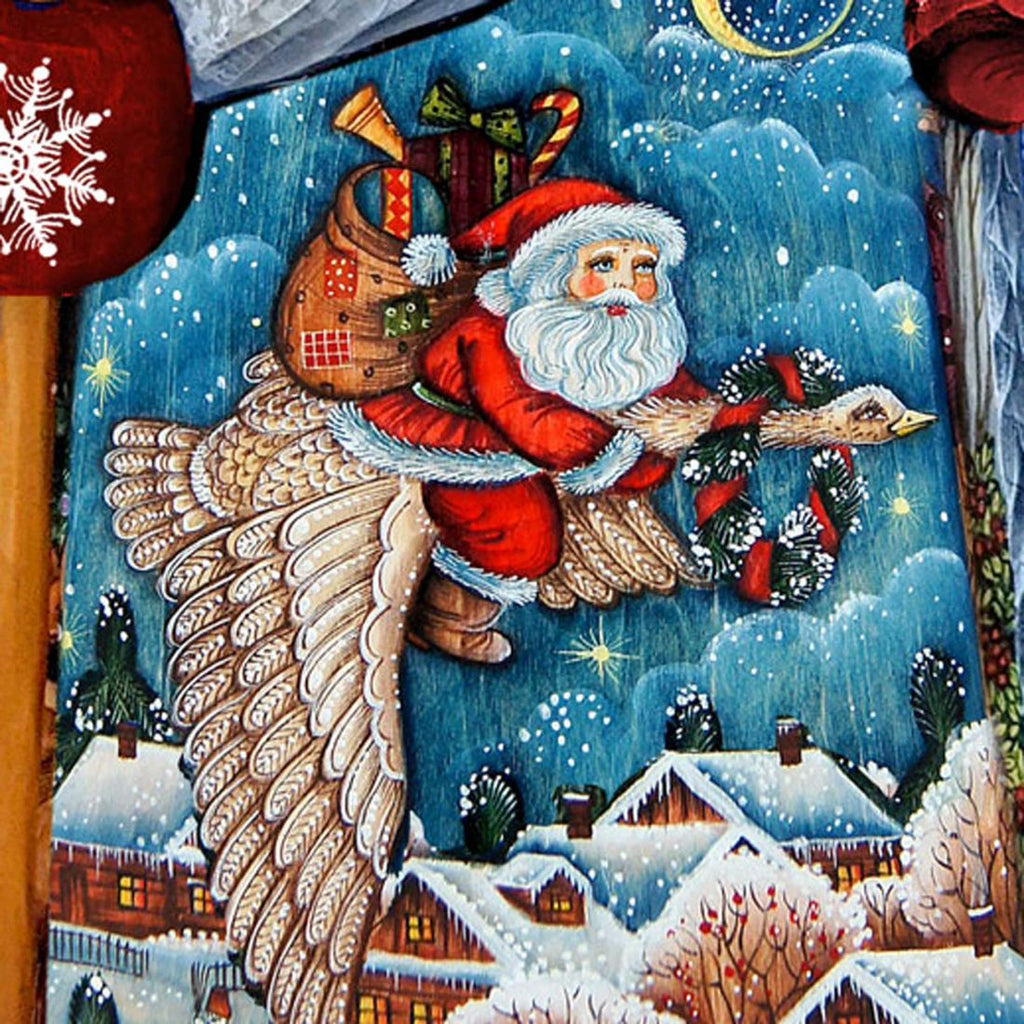 Santa Goose Ride Santa Hand-Painted WOODCARVED Masterpiece by G. DeBrekht - Christmas Decor - 241143-4 *** PRE-ORDER - Handmade Just for You! ***