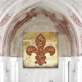 Cross Fleur De Lis Wooden Gold Plated Wall Art by Museum Icon - Celtic Decor - 850442-18