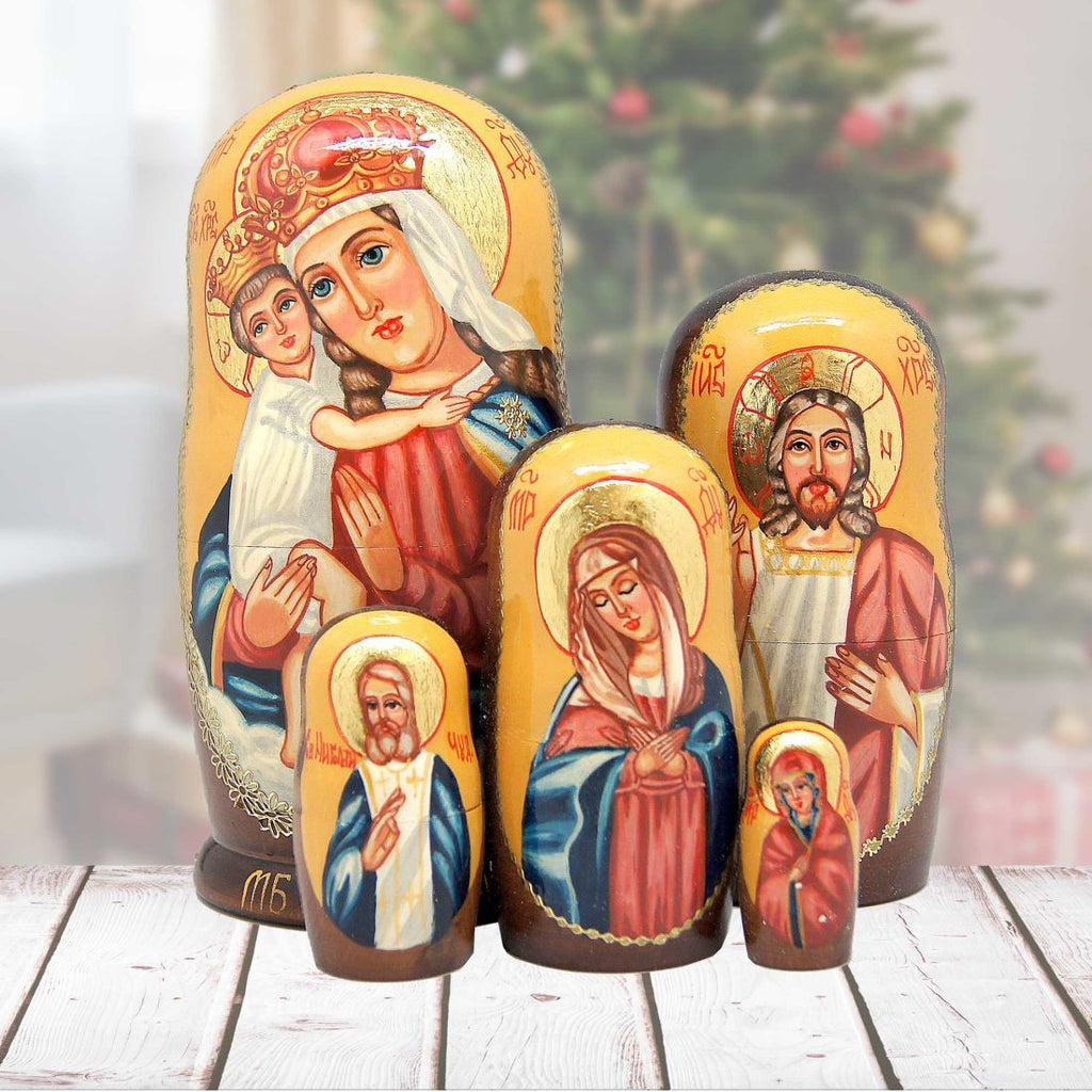 Icon Golden Matreshka Stacking Hand-Painted Dolls Set of 5 by G. DeBrekht - Nativity Holiday Decor - 130122