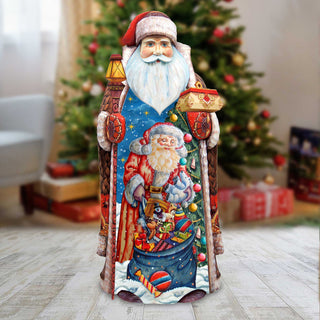 Gift-Giver Bag Santa Hand-Painted WOODCARVED Masterpiece Figurine by G. DeBrekht - Santa Snowman Christmas Decor - 215865
