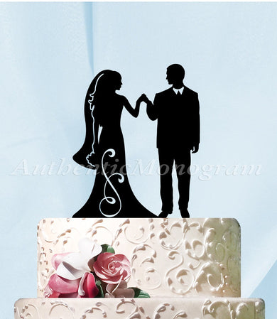 Wedding Cake Topper - Wedding Cake Topper - Mr. & Mrs. Silhouette Wooden Cake Decoration - Rustic Wedding Cake topper.