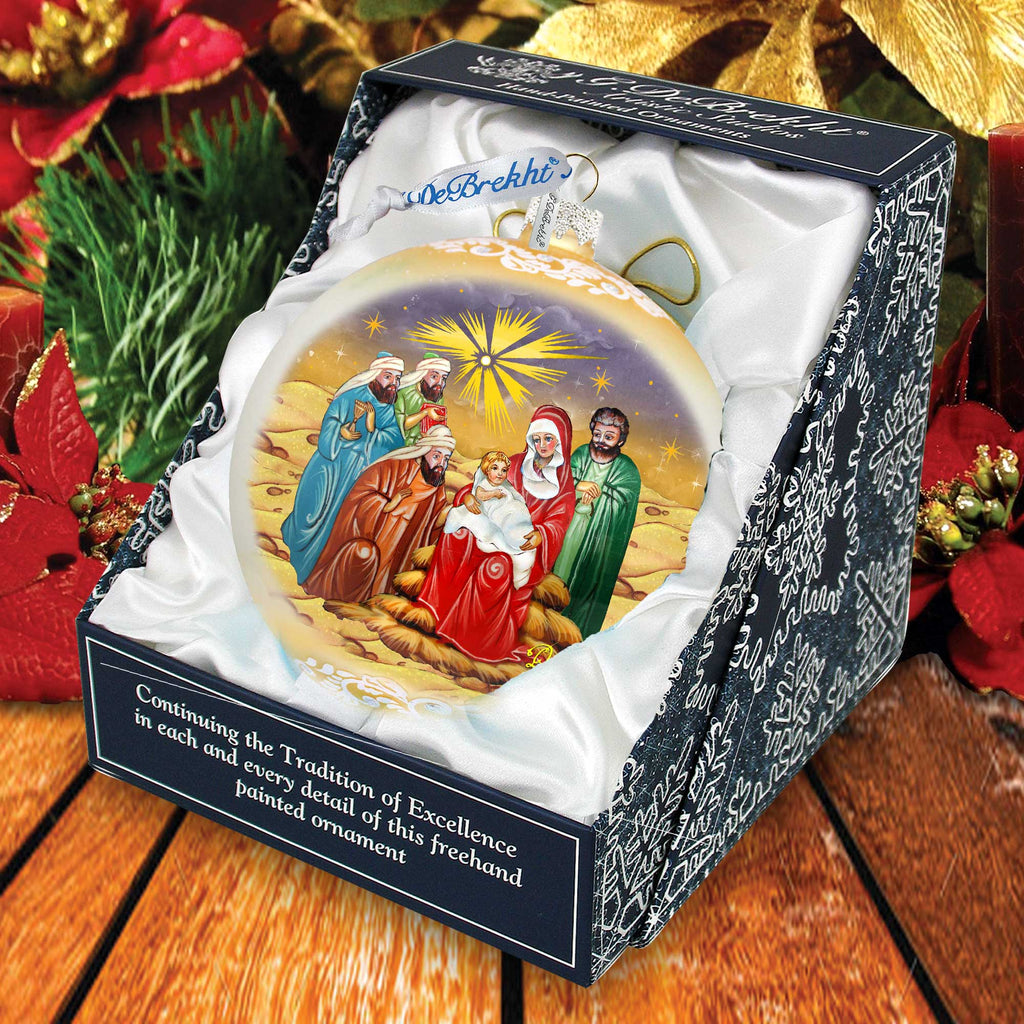Holy Family and Three Kings Lg Glass Ornament in Gold by G.DeBrekht - Christmas Decor - 73920G