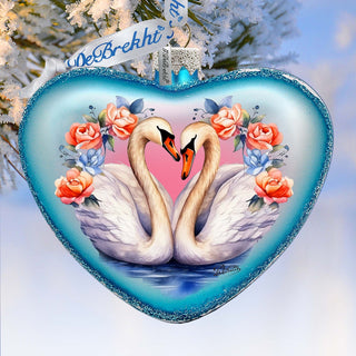 Swan Love Heart Glass Ornament by G. Debrekht - Christmas Decor - 753-012