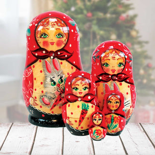 Bunny Matreshka Nesting Hand-Painted Doll Set of 5 by G. DeBrekht - Easter Spring Decor - 120058