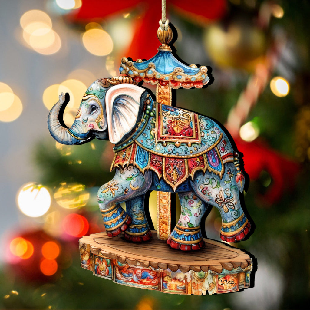Carousel Elephant Wooden Ornaments by G. Debrekht Christmas Decor - 8611029-2