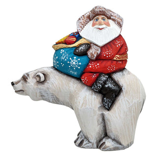 Gifty Traveler Polar Bear Santa Hand-Painted WOODCARVED Figurine by G. DeBrekht - Wildlife Holiday Decor - 820013