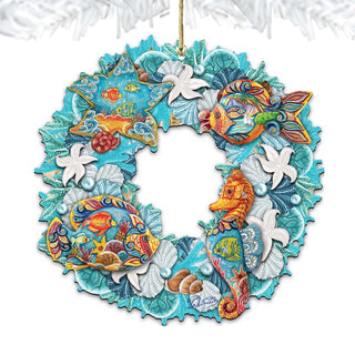 Sea Creatures Wreath Wooden Ornaments by G. DeBrekht - Coastal Holiday Decor - 8185306-3