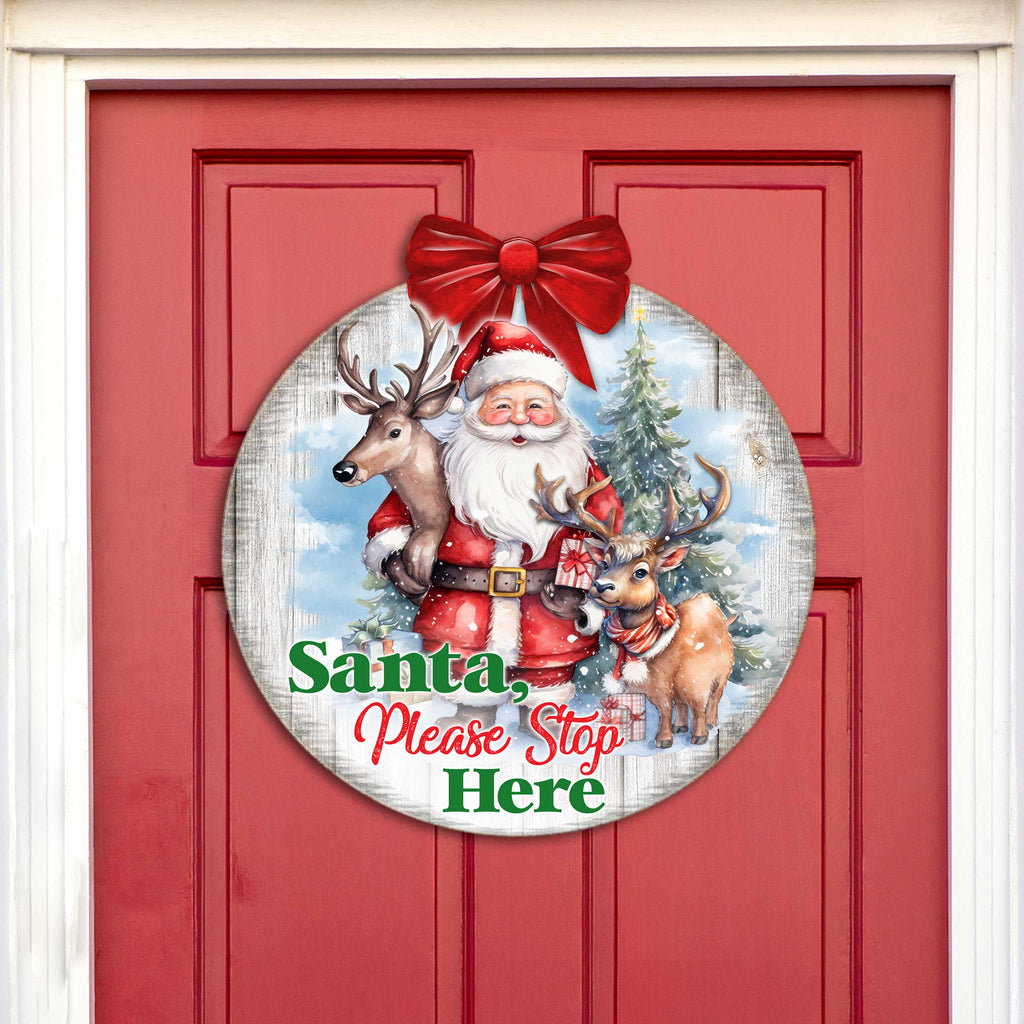 Santa Please Stop Here Sign Front door welcome sign Main entrance banner Welcome sign - Wooden front porch decor - 933116H