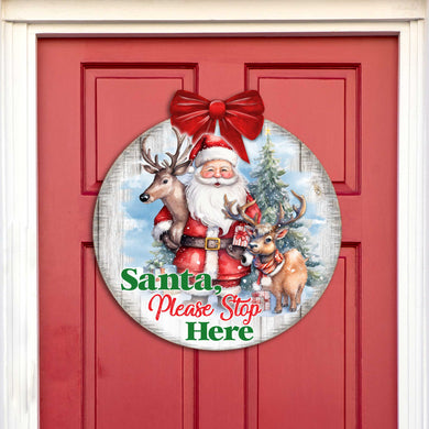 Santa Please Stop Here Sign Front door welcome sign Main entrance banner Welcome sign - Wooden front porch decor - 933116H