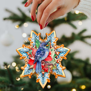Blue Bird Snowflake Wooden Ornaments by G. Debrekht - Nature Wildlife Decor - 8688410